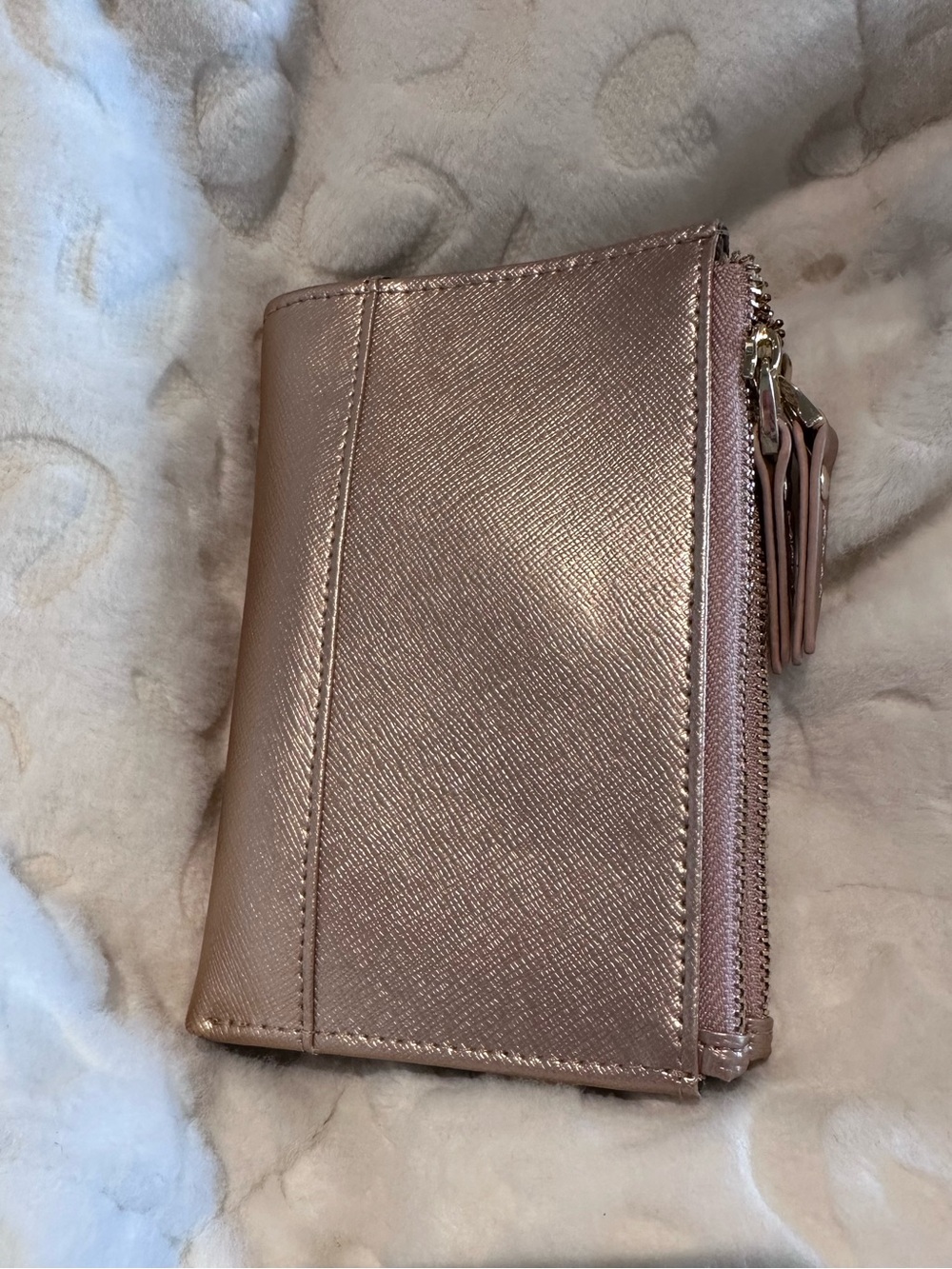 NEIMAN MARCUS Rose Gold Leather Double Zip Snap Wallet NEW